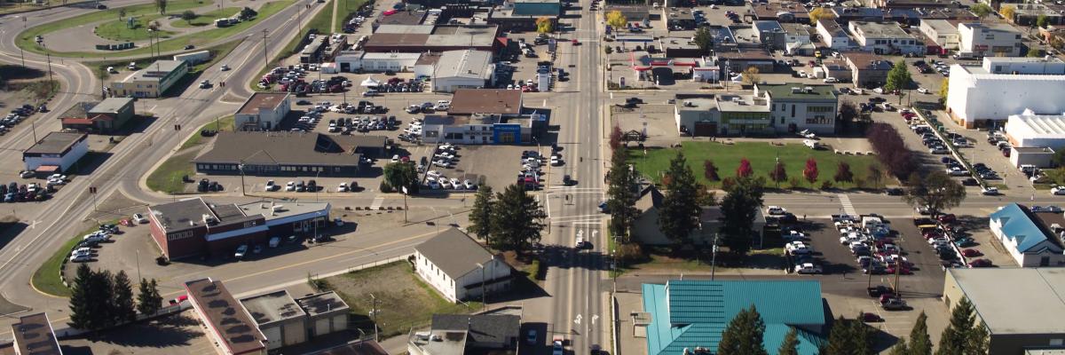 Aerial view of downtown Quesnel