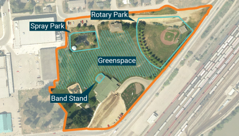 arial map showing the areas for improvement for Lebourdais park